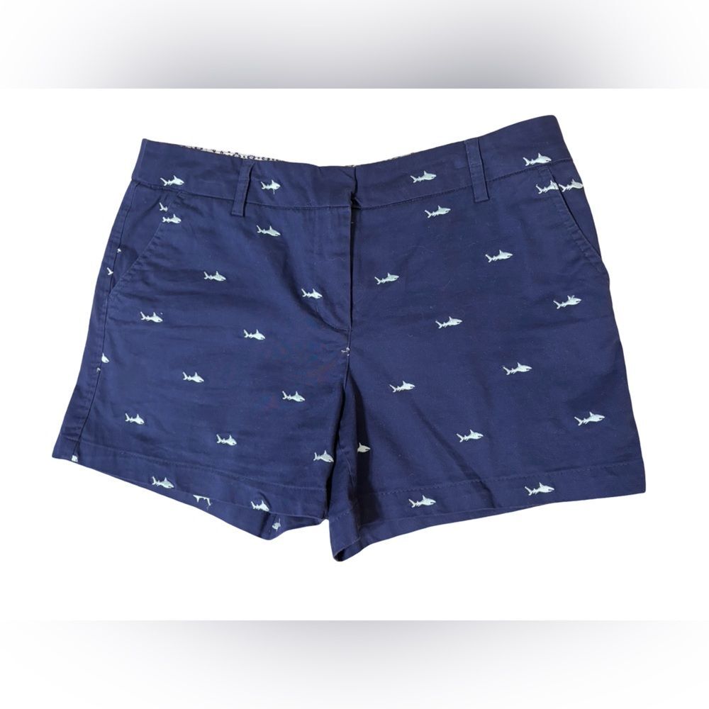 British Khaki Women’s Shark Print Shorts Size 8 Navy Stretch Cotton EUC